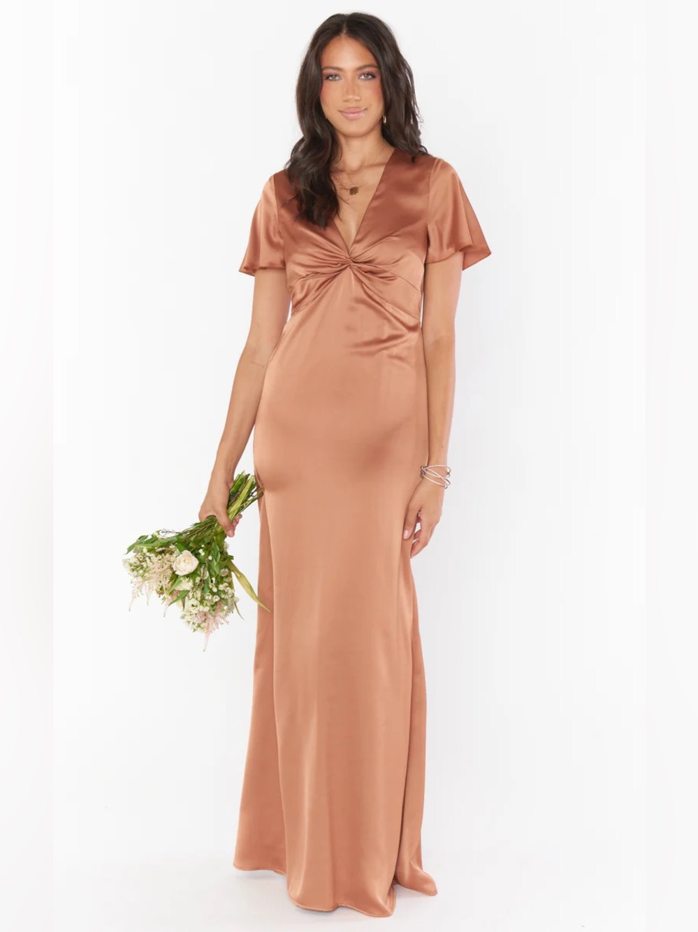 Show Me Your Mumu Rome Twist Gown in Copper Luxe Satin Size Large